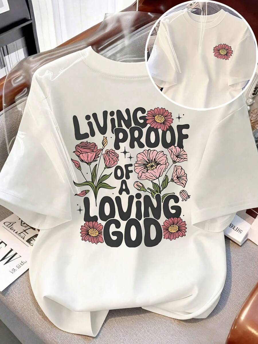 Spring/Summer 2026, New Women's Casual Short Sleeve T-Shirt, Round Neck, Double-Sided Floral And Letter Print, Cool Summer Fashion - 白色 - 查看 1