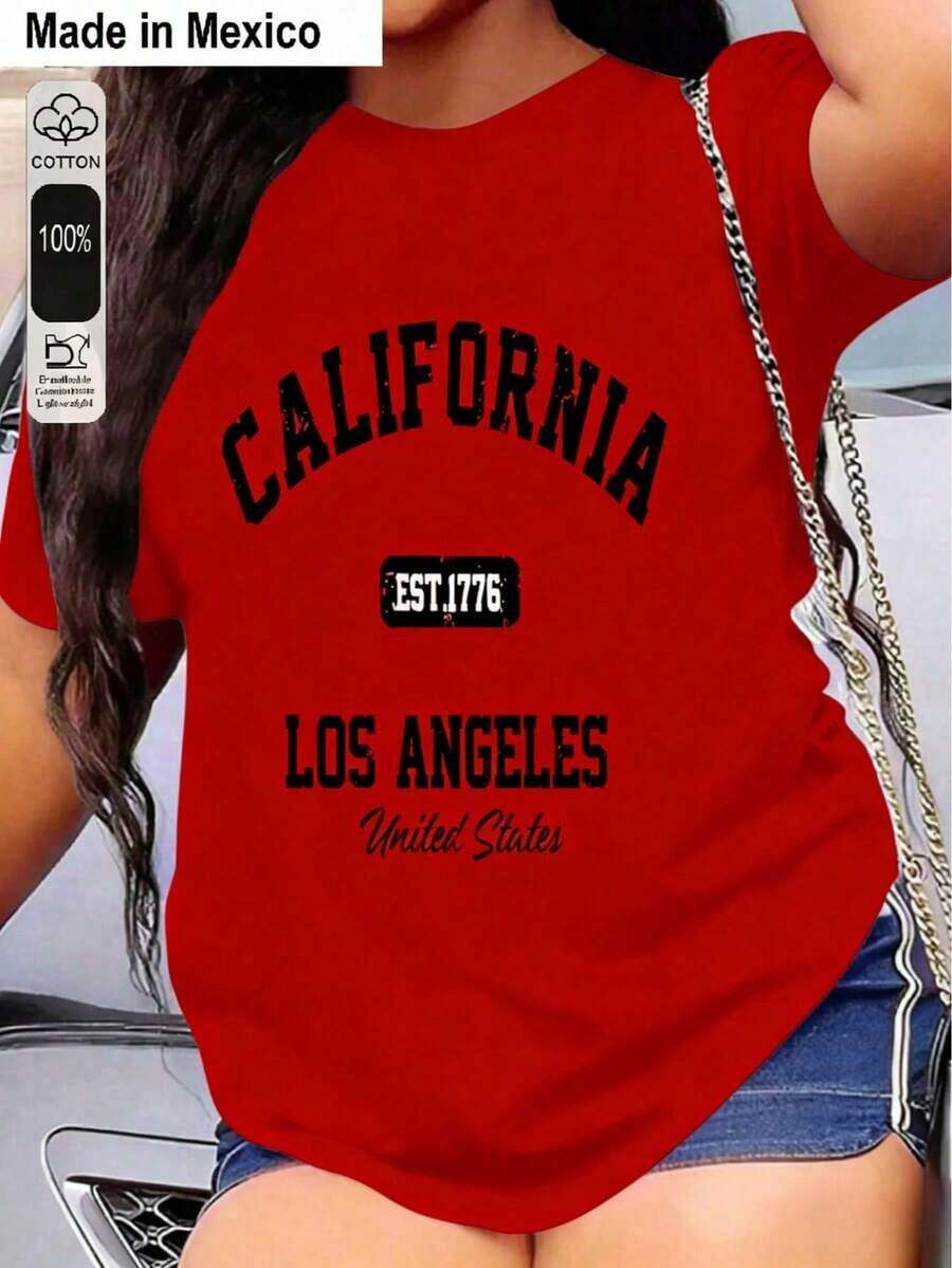 Talla grande1 Pieza Camiseta de Mujer con Estampado, Estilo Realista de Moda, Camiseta Negra con Detalle de Lazo Rosa en la Espalda, 1 PC Camiseta de Cuello Redondo para Mujeres, 100% Algodón Puro, Fresca y Cómoda para la Vida Casual, Deporte, Gimnasio, Viaje, Regalo, Vacaciones de Verano, Día de la Independencia de México-Vintage Street Style Unisexoose Cotton Short Sleeve Crew Neck T-Shirt - Rojo - Ver 1
