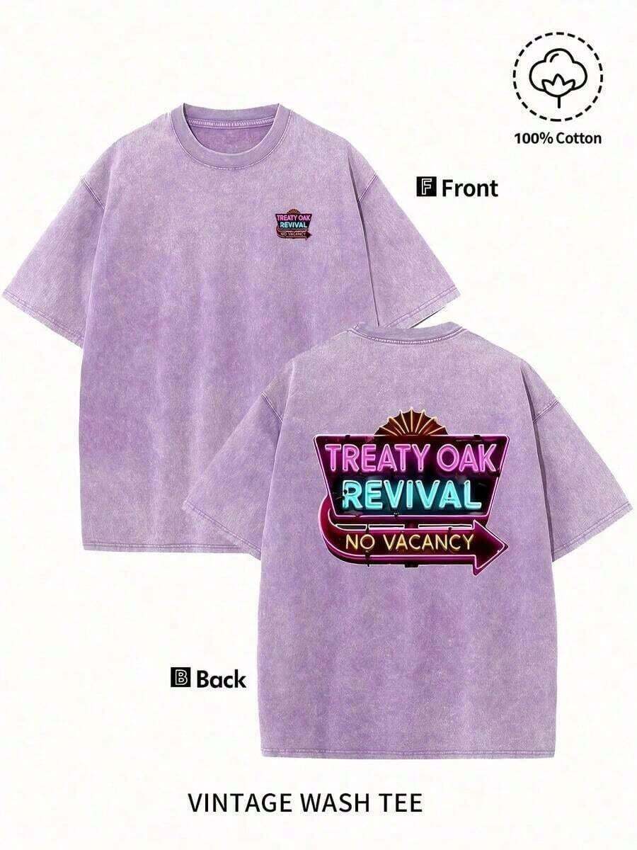 Camiseta de Verano para Hombre 2026 - Treaty Oak Revival No Vacancy, Diseño de Estampado Reversible, Estilo Urbano Retro, Cuello Redondo, Manga Corta, Algodón Lavado de 230g, Adecuada para Uso Diario Casual, Ropa Informal, Camisetas Blancas, Atuendo para el Día de San Valentín, Mardi Gras, Camisetas de Verano, Para Mujer, Atuendos de San Valentín para Mujer, Camisetas de Mujer, Fairycore, Superbowl, Trajes Elegantes de Mujer - Morado - Ver 1