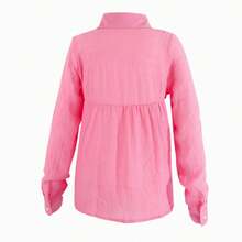 Women's Cotton Linen Blouse With Long Sleeves, Plus Size - Pink 1 - View 6