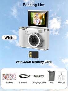1 Pc 48MP 2.4" Rotating Screen Digital Camera, Rechargeable CCD Sensor, Comes With 32GB Memory Card And Multiple Filter Modes. Portable Anti-Shake Smart Zoom Camera, Suitable For Outdoor Use. - Multicolor - View 18