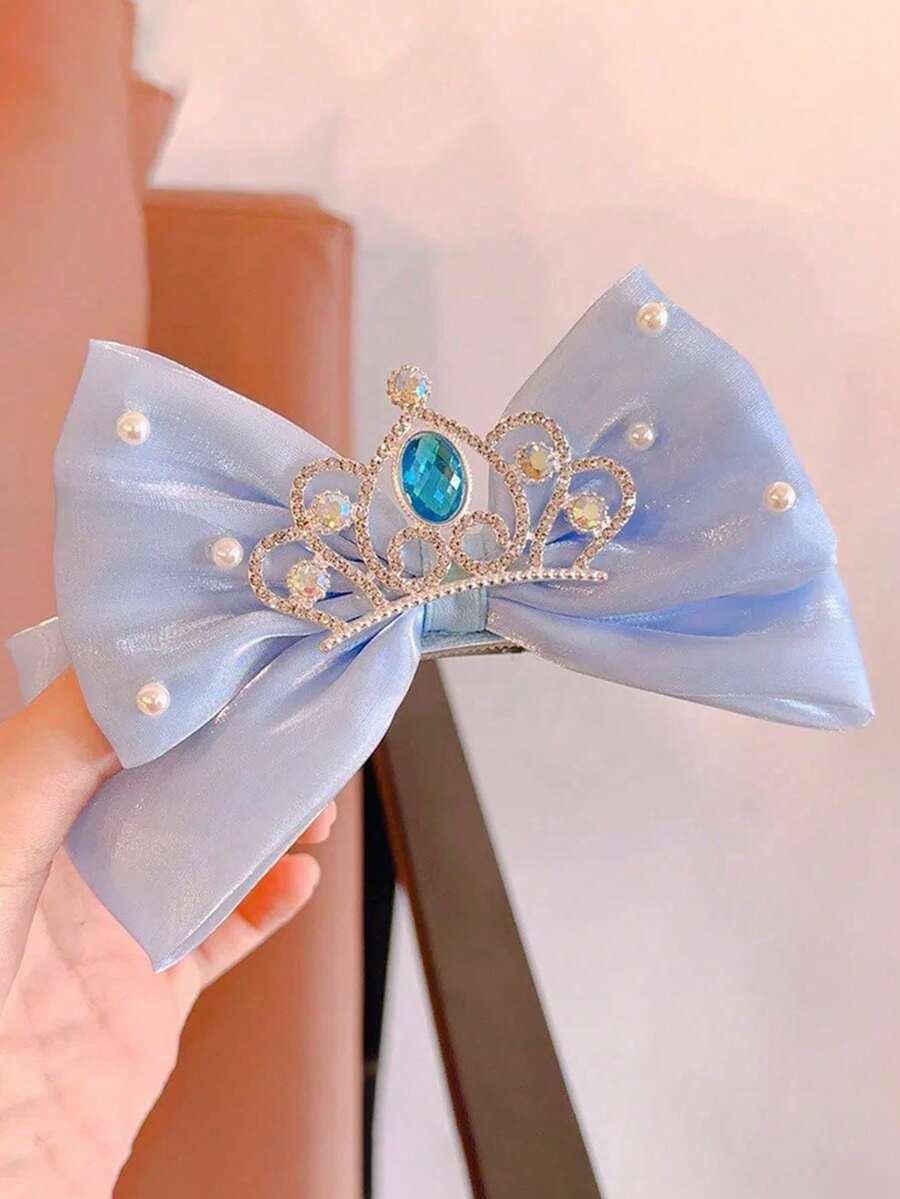 1件女孩舞台表演蝴蝶結皇冠髮飾 3D珠飾髮夾 大號公主頂部髮夾 (直徑13cm) - 藍色 - 查看 1