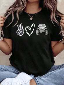 TopWo's SUMMER Oversized Cotton T-Shirt With  Print, Soft And Breathable, Comfortable And Fitted With A Crew Neck, Loose And Comfortable. Bestseller. - 黑色 - 查看 7