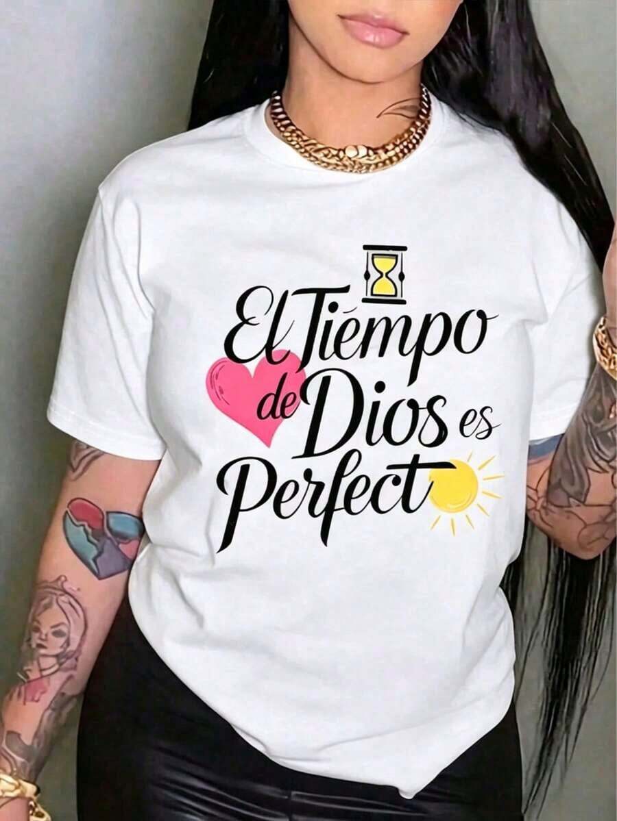 Camiseta de manga corta de moda para primavera y verano de 2026, hecha en México, 180 gramos.Estampado de dibujos animados, modelo de pareja, apta para uso interior o exterior.Cuello redondo, unisex, ideal para oficina y ocio.Paquete de una pieza - Blanco - Ver 1