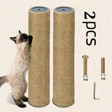2 piezas de postes rascadores de fibra vegetal natural para gatos, columnas de repuesto DIY para árbol de gato, material de marco de escalada para gatos hecho de cuerda de sisal - Amarillo - Ver 3
