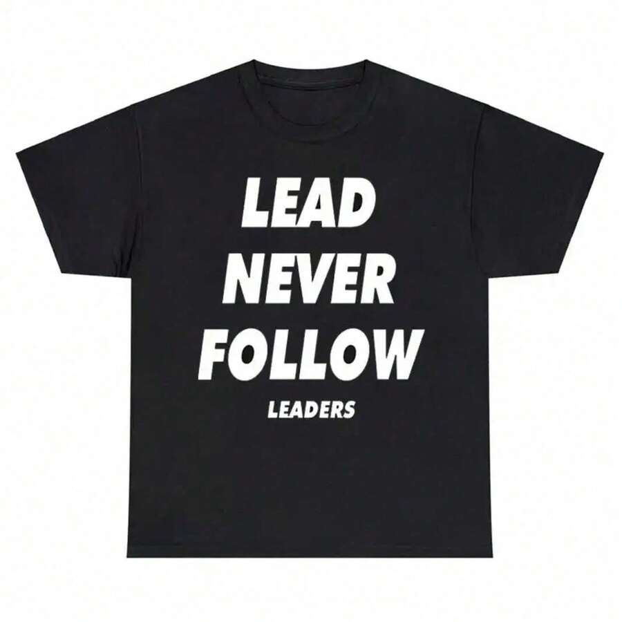 Men's Lead Never Follow Leaders T-Shirt, Vintage Cotton Short Sleeve Oversized Style Streetwear, Soft, Comfortable And Breathable TCBV 3XBS J0BB - 黑色 - 查看 1