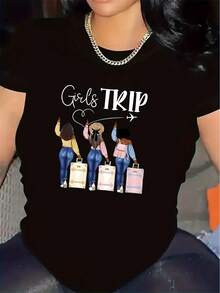 1 Women's Short Sleeve Travel T-Shirt, Lightweight And Durable, With Round Neck And Print, Comfortable Medium Elasticity Fabric, Stylish Printed Design, Perfect For Travel, Outdoor Activities, Parties And Gatherings, Suitable For Daily Wear In All Seasons, 180g 100% Cotton. - 白色 - 查看 7