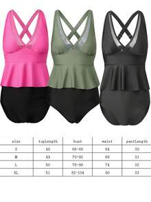 Womens Swim Skirt High Waisted Bikini Sets Tummy Control Swimsuits Mesh Sarong Wraps Bathing Suits - A Black - View 2
