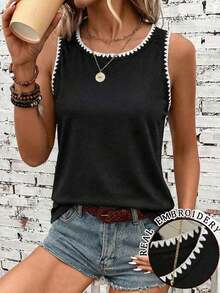 Camiseta sin mangas de cuello redondo 95% casual y cómoda para mujer - Negro - Ver 6