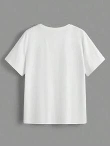 3 piezas Camiseta de mujer de manga corta, cuello redondo, suelta, con gráfico de eslogan, adecuada para primavera y verano, apropiada para salir, casual - Multicolor - Ver 3