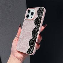 1pc Black Lace Flower Textured Matte Anti-Fall TPU Fashionable Phone Protective Case Suitable For IPhone 16, 15, 14, 13, 12, 11, 17 Pro Max - Multicolor - View 4