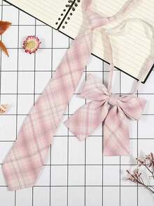 1 Bộ cà vạt và nơ kẻ caro đồng phục học sinh cổ điển - Nhiều màu - Xem 1