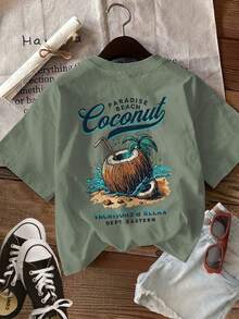 Camiseta con estampado gráfico, manga corta y cuello redondo, top casual para verano y primavera, ropa de mujer - Albaricoque - Ver 11