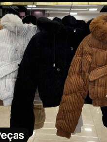 PUFF JACKET - WARM AND LINED WINTER JACKET - COAT - WOMEN'S COLD WEATHER BLOUSE FOR PARTIES - 鏽棕色 - 查看 4