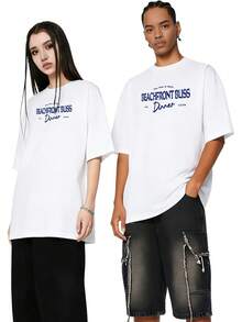 Camisetas Gráficas para Hombre YTD, Manga Corta, Estampado 'Beachfront Bliss', Talla Grande, Algodón, Casual, Unisex - Blanco - Ver 6