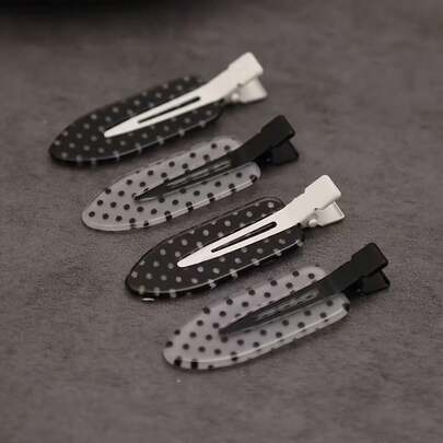6pcs Cute Black & White Polka Dot Hair Clips, Retro Bangs Clips Side Hair Accessories For Women