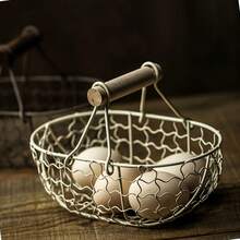 Rustic Mini Egg Basket - Heavy Duty Iron & Wood Storage Rack Holds 24 Eggs - No Assembly Required, Suitable For Country Kitchen Or Living Room Decor, Home Storage, Fits Small Spaces, Desktop Storage Basket, Woven Basket - Multicolor - View 12