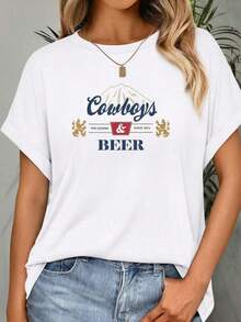 Camiseta de manga corta con cuello redondo y estampado para mujer Vaqueros y Cerveza Leyenda desde 1973 S-3XL moda, cómodo y transpirable unio lavable a máquina - Blanco - Ver 2