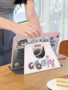 One Item: Tri-Fold Rotating Stand Acrylic Case Compatible With IPad, Cute Cat Graffiti Style, Full Coverage, Non-Magnetic Shockproof, Suitable For 11th Generation/10th Generation/Air 2026/Pro 11/13-Inch Cases. Perfect For Students/Office Workers/Daily Commuters. - Pink - View 5