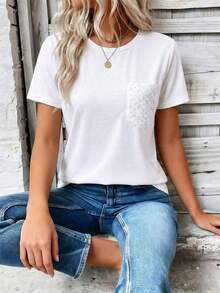 White Short-Sleeved T-Shirt With A Heart Print, Casual And Suitable For Everyday Wear. Suitable For Summer. - Putih 3 - View 3