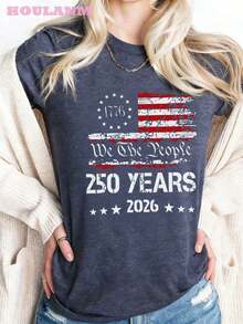 3 Camisetas con la Bandera Americana Nosotros, el Pueblo para el 250º Aniversario del 4 de Julio| Camisetas para Mujer, Cuello Redondo Casual, Ropa de Verano para Mujer, Atuendo de Primavera, Camiseta con Estética Patriótica|Moda Urbana Local de Primavera/Verano||Uso Casual Diario Primavera Verano Moderno Moldeador|Conjunto de verano para mujer, ropa de vacaciones|Blusas elegantes para mujer, ropa de primavera, blusas de verano. - Negro - Ver 6