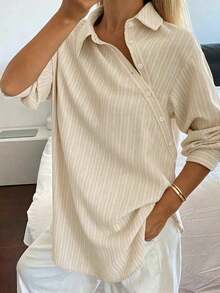 Camisa holgada de mujer con rayas y cuello de solapa - Burdeos - Ver 11
