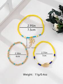 Set de 3 piezas de tobillera con estilo bohemio y océano, con árbol de coco y conchas de metal con cuentas de colores - Multicolor - View 5