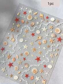 1pc Ocean Style Shell & Starfish Decorative Sticker, Universal For Earphone Case / Water Bottle DIY Decoration, Phone Case Decal, Self-Adhesive, Waterproof & Scratch-Resistant, Easy To Apply - 1 Piece Brown Starfish Sticker 5943 - View 7
