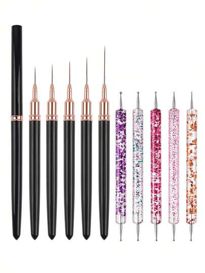 10pcs Nail Art Pen Set, Nail Design Pens, Nail Art Tools Kit, Outline Pen, Double-Ended Nail Dotting Pen, UV Gel Nail Art Design Pen, Nail Decoration Pen Set, Double-Headed Nail Line Pen, Suitable As Gift For Women, Suitable For Home And Professional Nail Salon Use