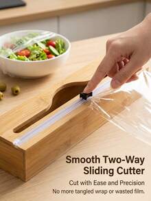 Bamboo Plastic Wrap Dispenser, Aluminum Foil Dispenser With Paper Towel Holder, Plastic Wrap Storage Rack, Suitable For Kitchen - Back To School Season - Multicolor - View 8
