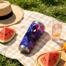 1pcs M Arvel Comic Superhero Spider-Man Miles Morales Stainless Steel Tumbler With Lid, Insulated Travel Mug Hot Cold Retention Water Bottle For Office Desk Kitchen Dining Table School Study Room Outdoor Picnic Backyard Party Beverage Cup - Multicolor - View 2