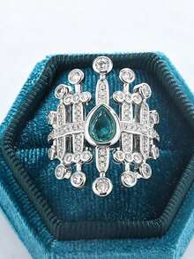 Nhẫn đôi bằng đá Zirconia tổng hợp hình tròn, oval, giọt nước, hình quả lê sáng tạo, món quà trang sức độc đáo dành cho nàng. - Trắng và xanh lá cây - Xem 1