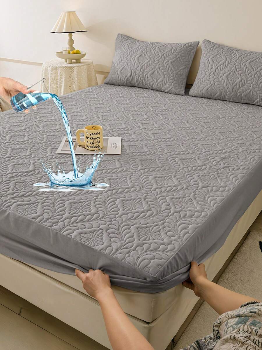 South Life 1pc Waterproof Fitted Sheet, Bedding, Skin-Friendly Mattress Cover, Soft And Comfortable Bedding For Bedroom, Room Decor, Solid Color Mattress Cover Waterproof Mattress Protector Noiseless Bed Protector Breathable Bed Sheet Cover, For Queen King Twin All Size, Mattress Cover Machine Washable, Fathers Day Decor, Birthday Decorations, Grad Party Decor, Fathers Day Gift, Graduation Gifts, Birthday Gifts - Xám - Xem 1