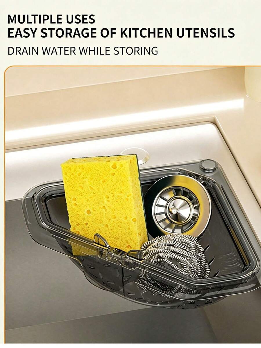 1/2/3件組磁吸三角水槽濾網籃,2026升級新款磁吸水槽角落濾網,廚房水槽角落瀝水架,附可旋轉底部開口,自動按壓三角水槽籃,海綿收納架兼水果/蔬菜清洗籃,免鑽孔水槽收納架 - 彩色 - 查看 1