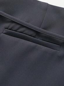 Falda pantalón de cintura con cremallera de unicolor para mujer, de verano - Gris Oscuro - Ver 6