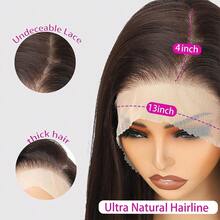 20 Inch 13*4 Brazilian Blend Hair Wig, 200% Density Natural Black Straight Hair, HD Transparent Lace Front Hairline Wig With Baby Hair, Pre-Plucked Hairline, Glue-Free Blend Hair, Easy To Wear, Suitable For Daily Wear, Natural Hairline, Soft, Halloween - Natural & Black - View 4