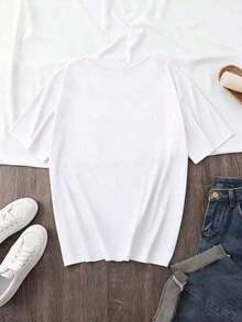 Women's Blouses 1 Piece 2026 New Women's Short Sleeve Crew Neck T-Shirt With "DRAMATIC" Print, Casual And Comfortable, Suitable For Everyday Wear. Printed Design With Comfortable Crew Neck, An Ideal Choice For Spring And Summer. Black 180g 100% Cotton - 白色的 - 查看 4