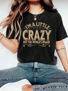 100% algodón puro, Camiseta de mujer [Camiseta deportiva] Camiseta de manga corta con temática de música rural - Camiseta informal para fans de la música country con estampado de letras, cómoda para primavera, verano y otoño, adecuada para conciertos, festivales y atuendos diarios. |     Corte relajado |     Tallas Grandes - Negro - Ver 4