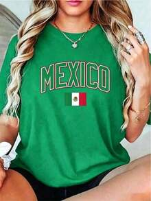 New And Modern High-Quality Pure Cotton T-Shirt With Round Neck, Soft And Comfortable, Casual Style, Retro Mexican Style T-Shirt, Classic Loose Urban Style T-Shirt For Men And Women, Vintage T-Shirt, Mother's Day Gift, Graduation Season Gift - Unisex Vintage Urban Style Loose Fit, Pure Cotton, Short Sleeve And Round Neck T-Shirt. - 綠色 - 查看 8