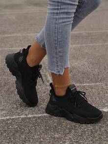 Breathable Mesh Sneakers] Lightweight Breathable Mesh Sneakers - Non-Slip EVA Sole, Comfortable Ankle Support, Lace-Up Low-Top Running & Tennis Shoes For Men And Women, Retro Style, All-Season Wear, Fitness Wear - Black Upgraded Version - View 4