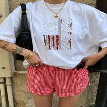 Heartfelt Daily Casual Graphic T-Shirt 100% Cotton Oversized Soft Breathable Casual Crewneck Short Sleeve Top Vintage Aesthetic Red White Stripes Stars 1776 Design For Casual Wearers Fashion Lovers Daily Outfit Enthusiasts Gift Givers - 白色 - 查看 1