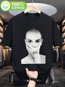 WomenAll-Season Apparel RIP Sinead O'Connor Memorial T-Shirt - Iconic Cross Lip Print Design, Heavyweight Pure Cotton, Unisex Style (Sizes S-XXL) - Tribute Gift For Fans, Concert Wear, Everyday Casual Outfit, Classic Crew Neck100%Cotton - Black - View 7