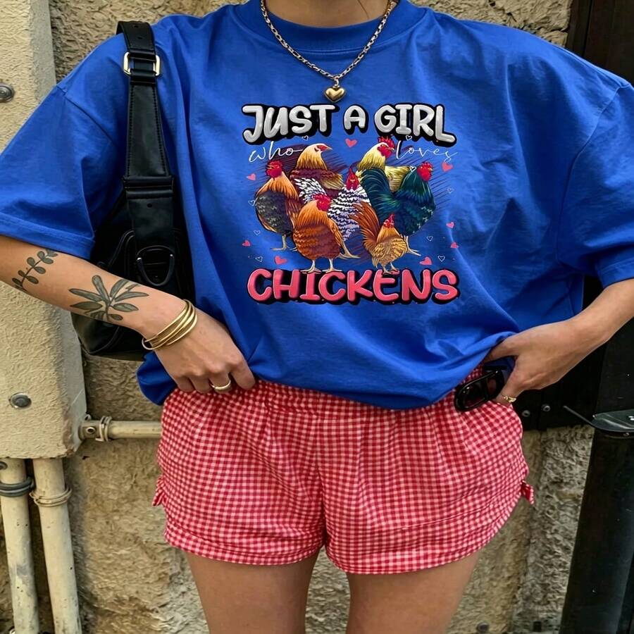 Cute Daily Casual Graphic T-Shirt 100% Cotton Oversized Soft Breathable Casual Crewneck Short Sleeve Top Aesthetic Daily Fashion Lovers Casual Wearers Gift Givers Basic - 藍色 - 查看 1
