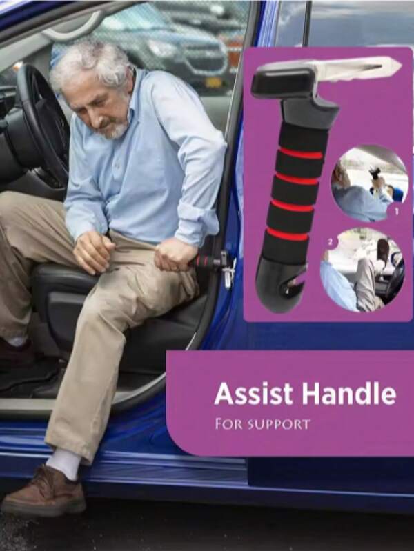 3-In-1 Multifunctional Car Door Handle Grab Bar, Portable Car Assist Handle/Emergency Hammer Anti-Slip Accessory