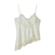 2026 MUMRAP Women's Solid Color Contrast Lace Asymmetric Sleeveless Tank Top, Elegant Loose Backless Casual Summer Top - 軍綠色 - 查看 5