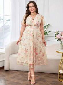 Vestido floral elegante de talla grande, verano - Rosa - Ver 4