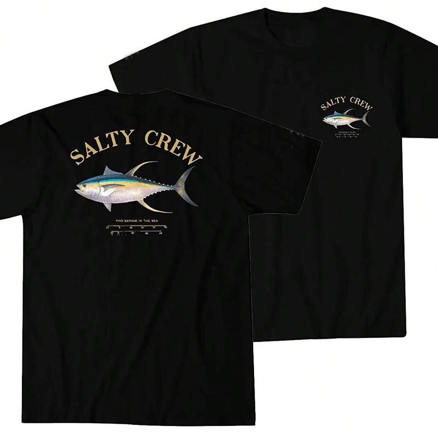 Gift T-Shirt For Yellowfin Tuna Fishermen. Casual Short-Sleeve T-Shirts, 100% Cotton, Loose Fit, Sizes S-3XL - 黑色 - 查看 1