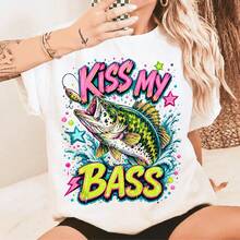 _Kiss My Bass Png Funny Fishing Sublimation Png Preppy Bass Fish Brushstroke Png Cute Fishing Mama Shirt Png Digital Down - 白色 - 查看 1