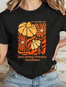 Camiseta Casual 100% Algodón para Mujer - La Amor No Debería Moler - Concientización sobre la Violencia en las Citas de Adolescentes - Color Naranja - Negro - Ver 7