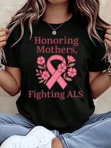 Oferta por tiempo limitado, cantidad limitada disponible,  relámpago, camisas de mujer, camisetas de mujer Un homenaje a las madres que luchan contra la ELA: la camiseta floral con lazo rosa tiene como objetivo concienciar y brindar apoyo a las pacientes con cáncer de mama. - Negro - Ver 1